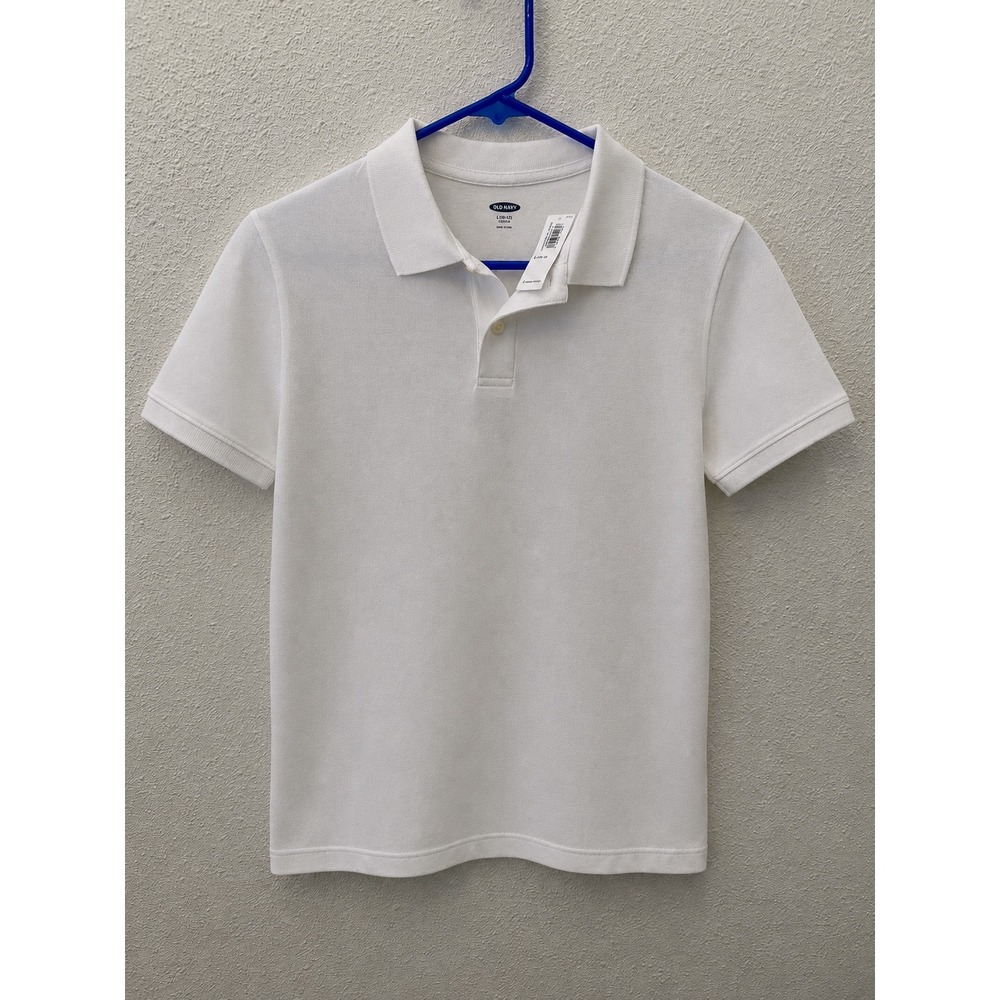 Old Navy Kids White Short Sleeve Pique Polo Shirt Stretch Size L 10-12 NWT